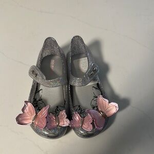 Mini Melissa Silver and Pink Dress Shoes with Heart Accents